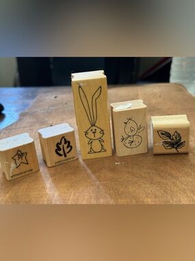 Stampin' Up! Bunny, Chick & Leaf Wooden Craft Stamp Set - Natural Wood
